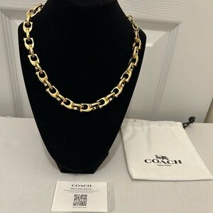 Grunge Coach Chunky Signature Chain Link Necklace With Light Pink Rhinestones.